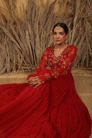 Red Zardosi Embroidered Anarkali Set image 1
