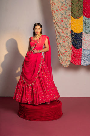 Hot Pink Printed And Embroidered Lehenga Set image 1