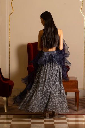 Blue Printed Skirt and Blouse Set (Copy) image 2