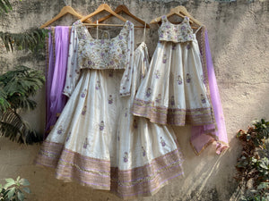 Ivory and Lavender Mirror Work Lehenga Set image 6
