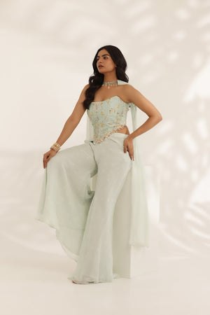 Mint Green Bandhani Bello Bottom Set image 5