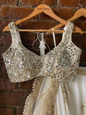 Ivory Mirror Work Lehenga Set image 4