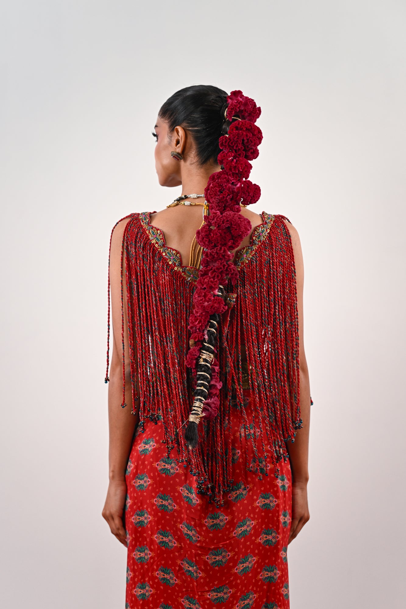 S TASSLE TOP PAIRED WITH PRINTED DHOTI SET image 1