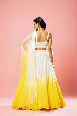 Ivory And Sunshine Yellow Georgette Lehenga Set image 1