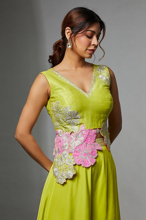 Lime Green Crepe Sharara Set image 1
