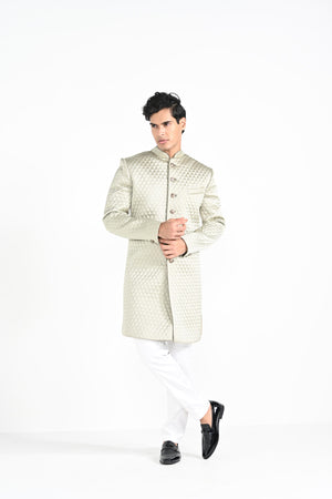 Sage Mint Green Quillted Achkan Set image 7