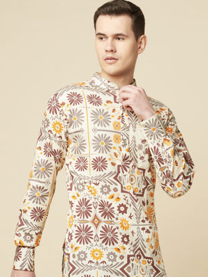 Beige Garden Kurta Set image 4