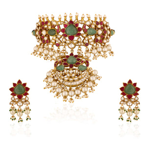 Gold Plated Pink And Green Choker Set image 0