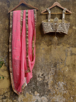 Peach Chiffon Saree with Mirror Bustier image 4