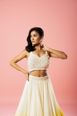 Ivory And Sunshine Yellow Georgette Lehenga Set image 2