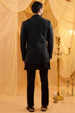 Black Embroidered Indo Western Set image 4