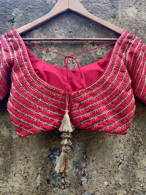 Red Chevron Zardozi Work Lehenga image 3