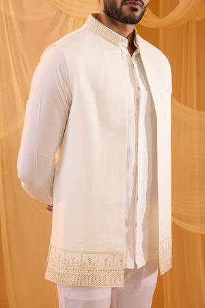White Embroidered Indowestern Set image 1