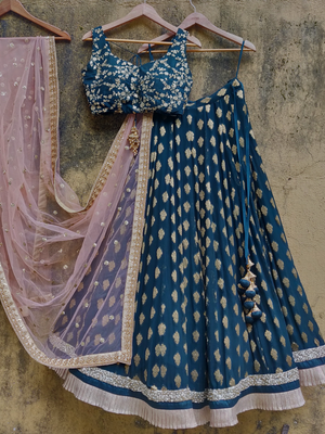 Deep Green Ruffle Lehenga Set - XS image