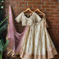 Ivory and Pink Resham and Mirror Hand Embroidered Lehenga Set image 0