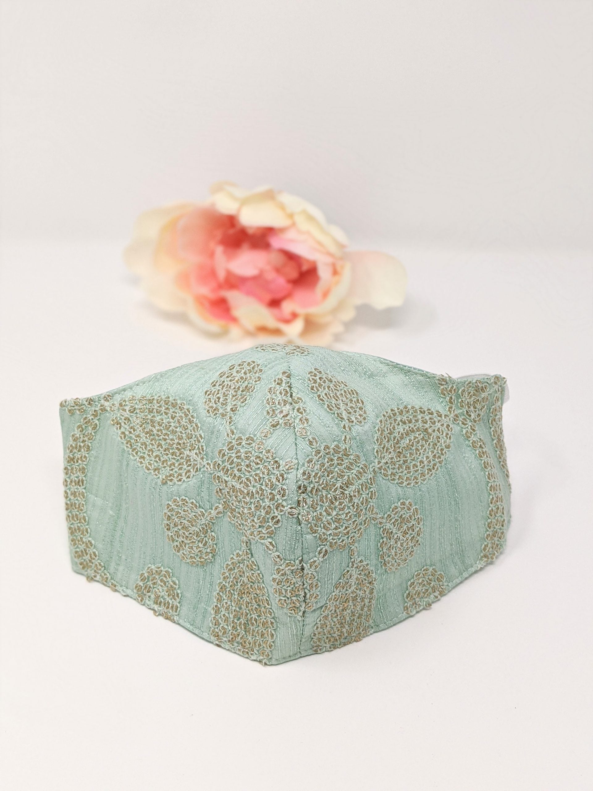 Sky Blue Silk Embroidered Mask image 1