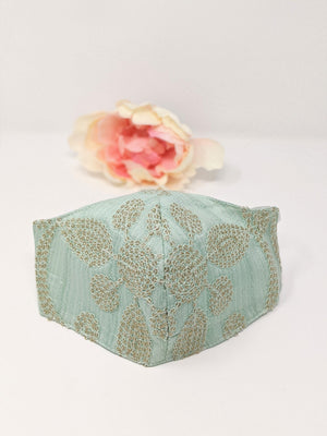 Sky Blue Silk Embroidered Mask image 1
