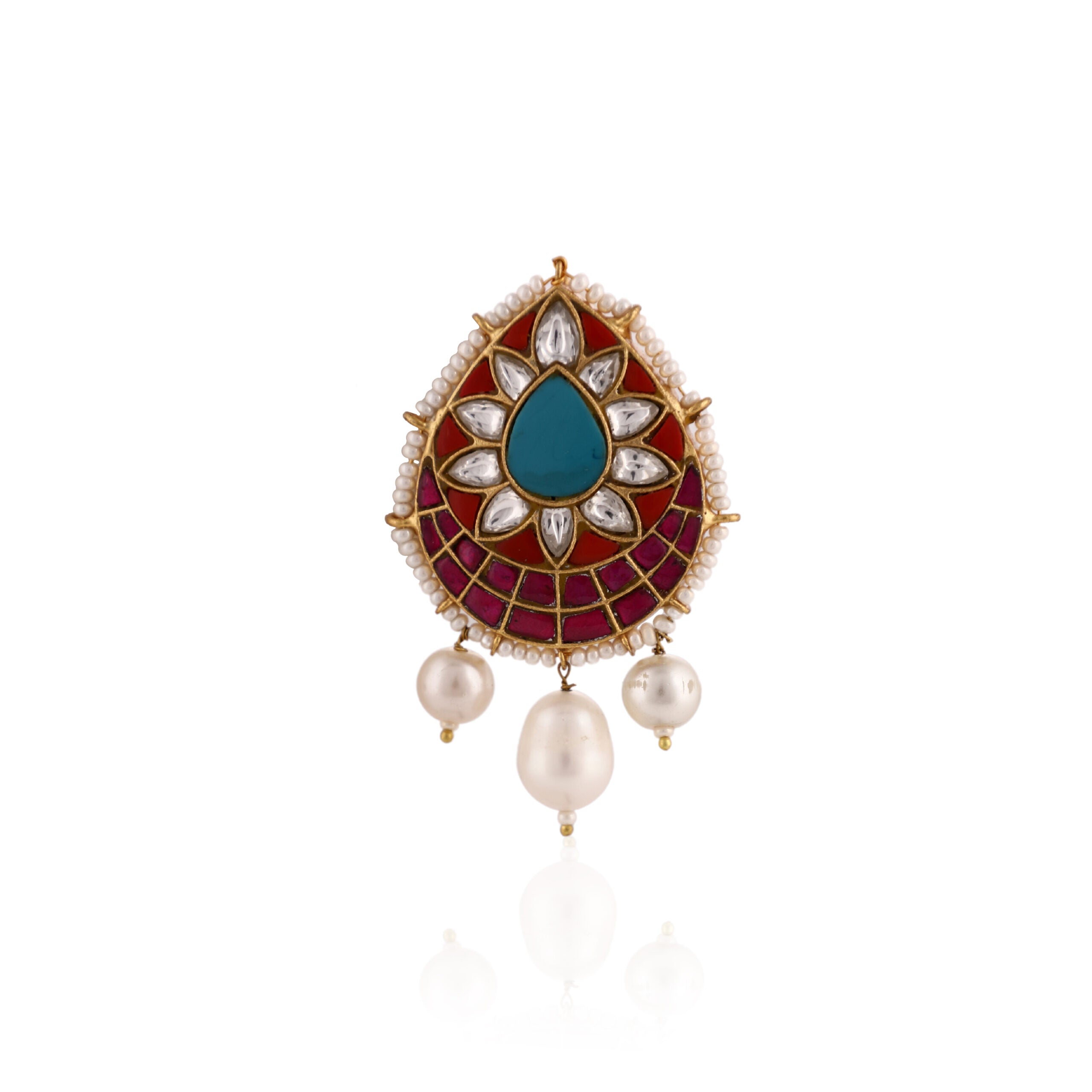 Firozi Pink Stone With Pearl Brooch image 0