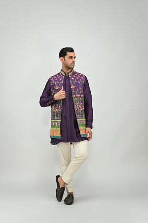 Plum Printed Highlighted Half Jacket Full Set image 2