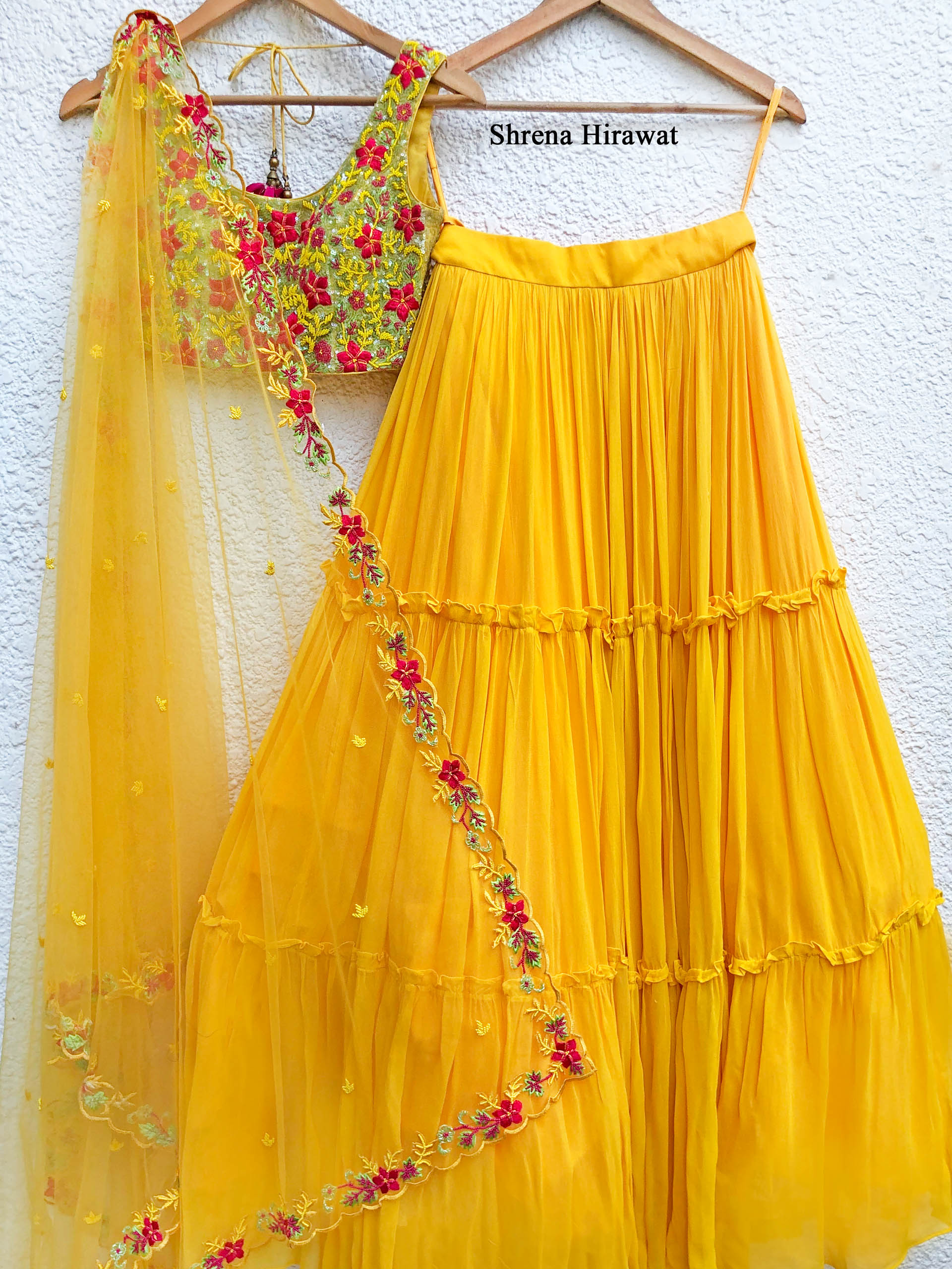 Yellow Floral Embroidered Lehenga Set image 2