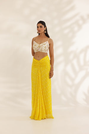 Yellow and White Bandhani Skirt and Cape Set image 2