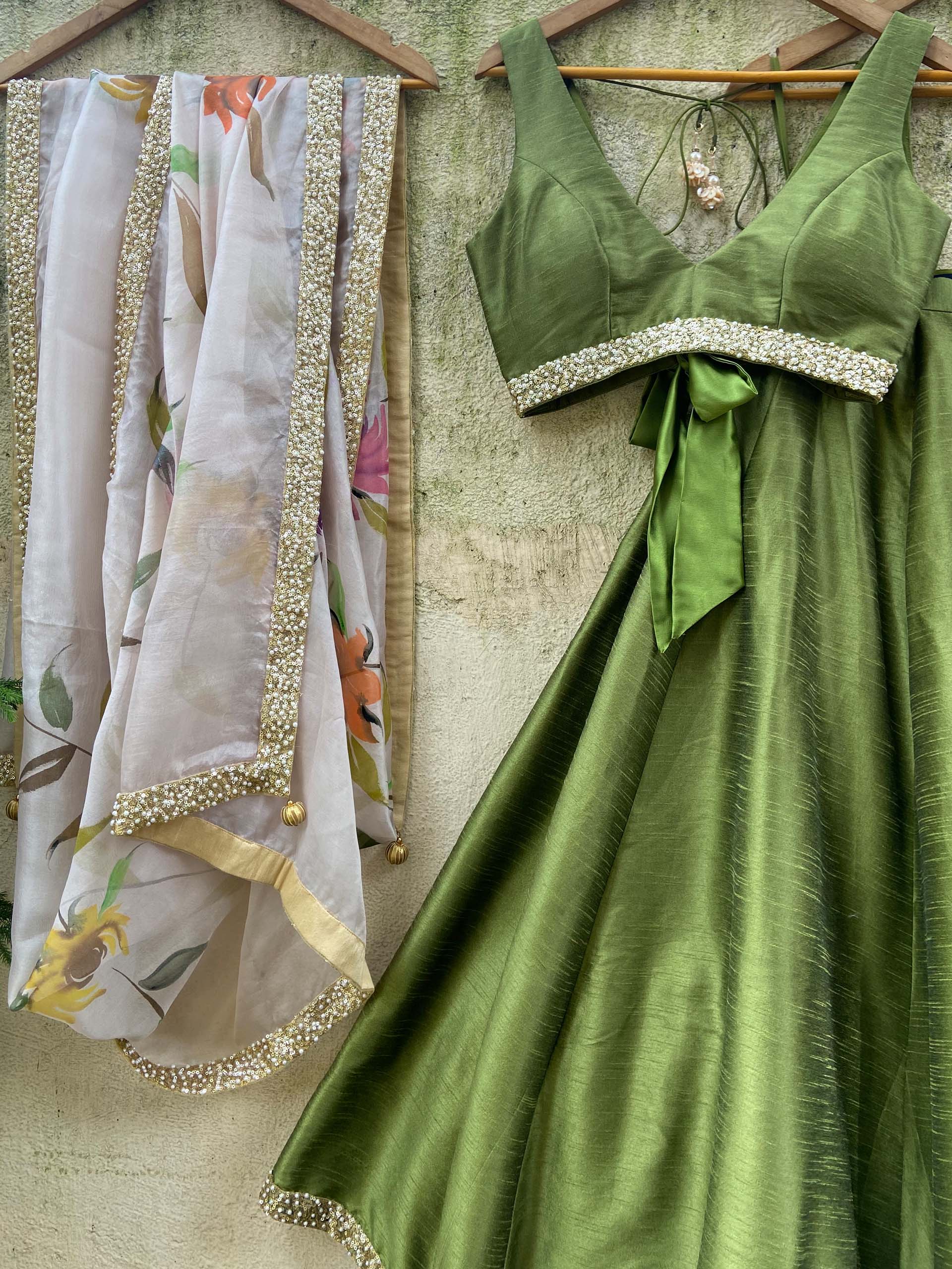 Moss Green Sequin Lehenga Set image 4