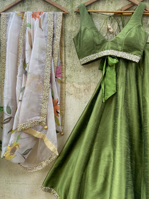 Moss Green Sequin Lehenga Set image 4