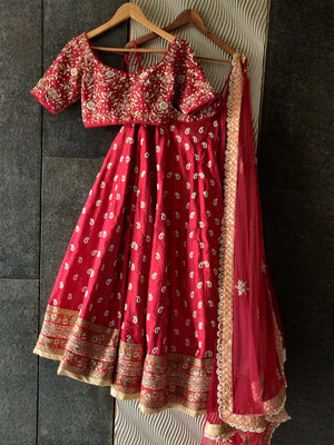 Red Bridal Paisley Work Lehenga image 1