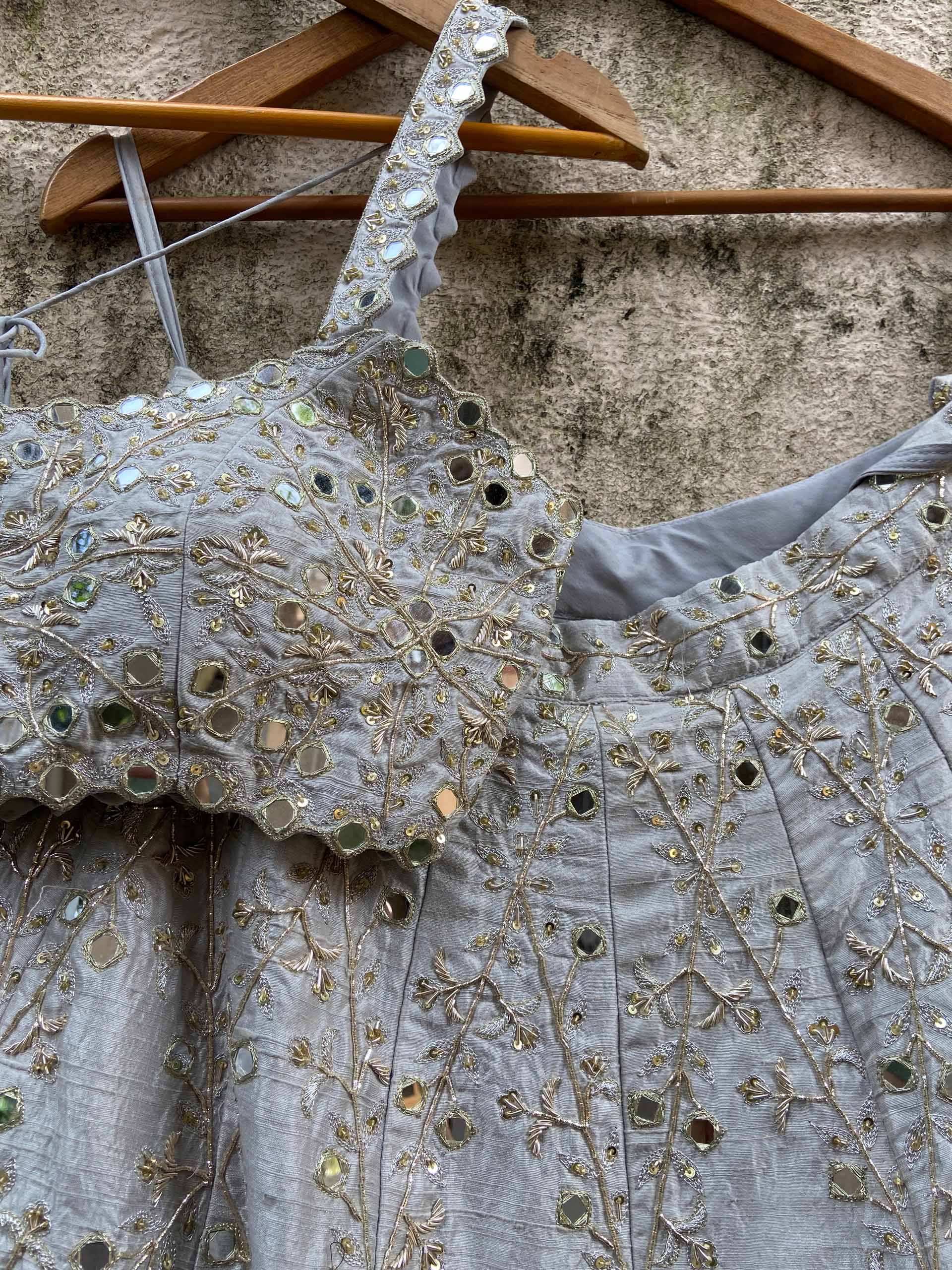 Smokey Grey Bridal Embroidered Lehenga Set image 6