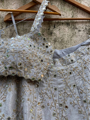 Smokey Grey Bridal Embroidered Lehenga Set image 6