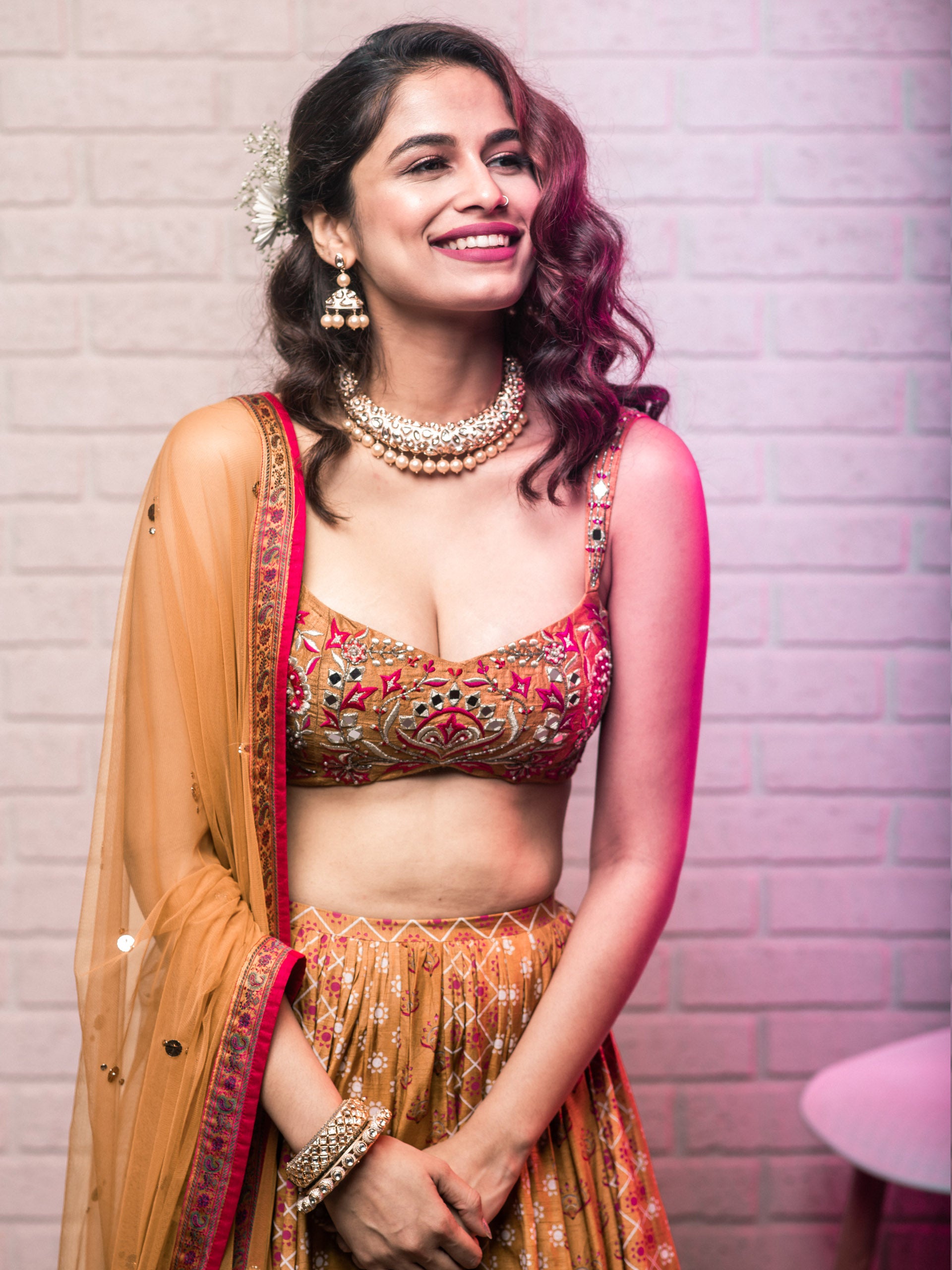 Mustard Motif Print Lehenga Set image 4