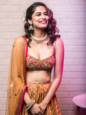 Mustard Motif Print Lehenga Set image 4