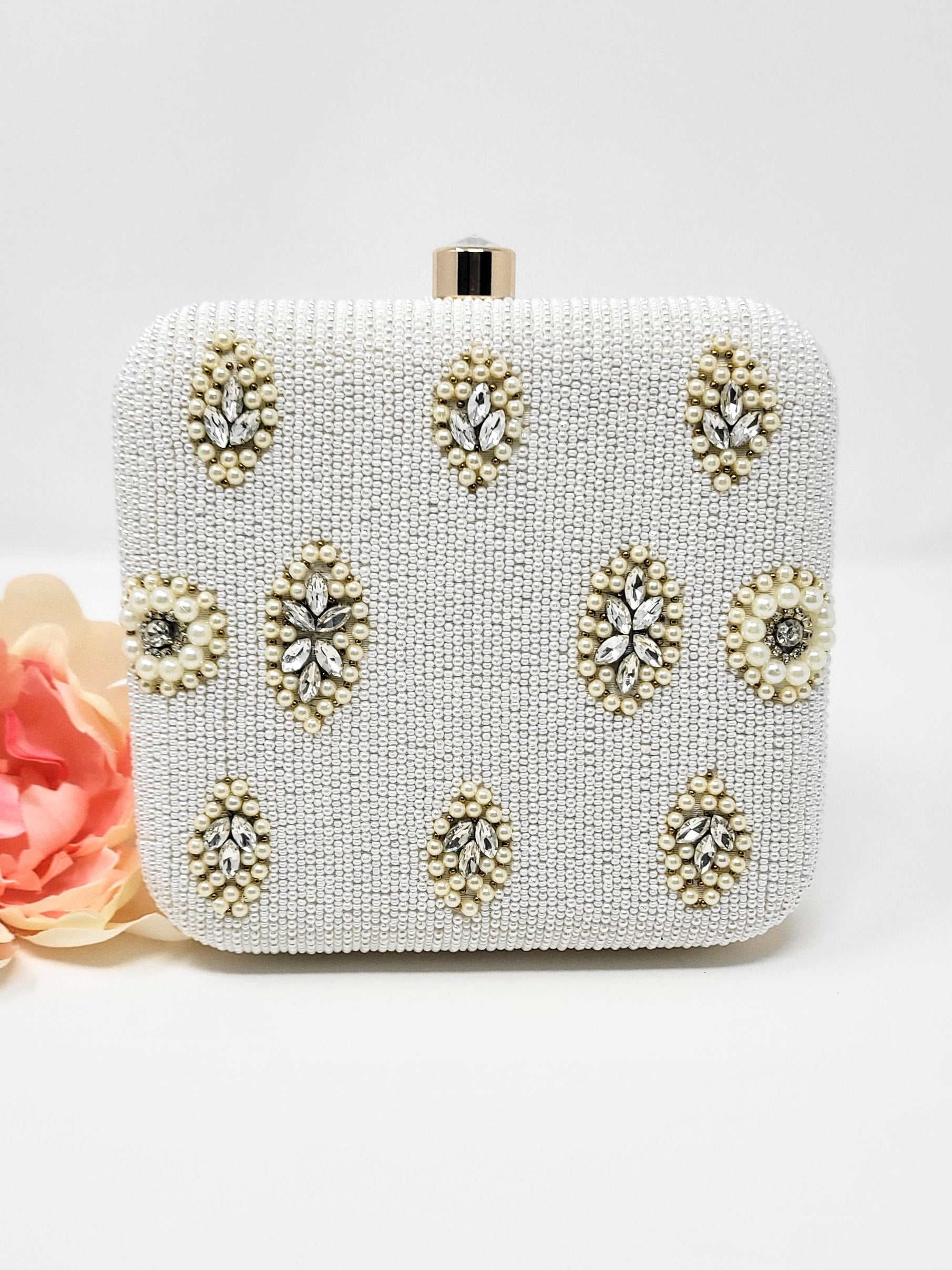 Off-White Pearl Embroidered Clutch image 0