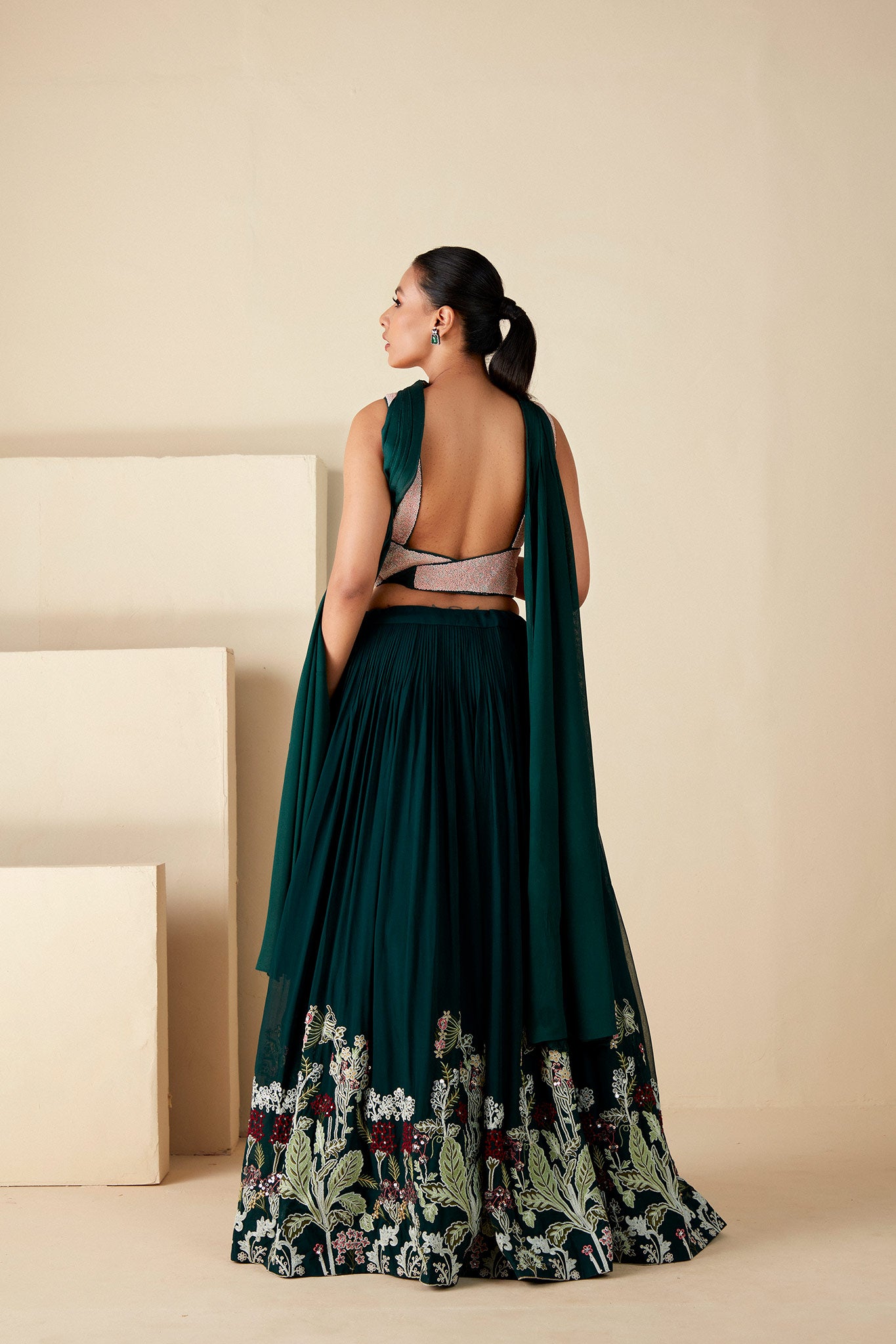 Green Georgette Lehenga with Choker Dupatta image 1