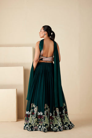 Green Georgette Lehenga with Choker Dupatta image 1