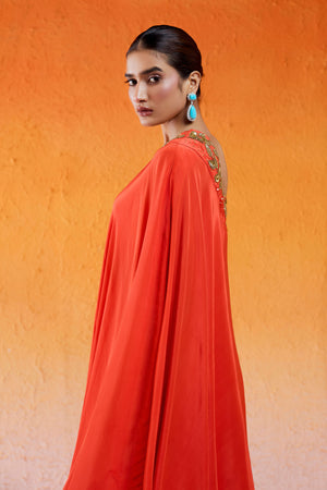 Scarlet Red One Shoulder Embroidered Dress with Flared Palazzos image 5