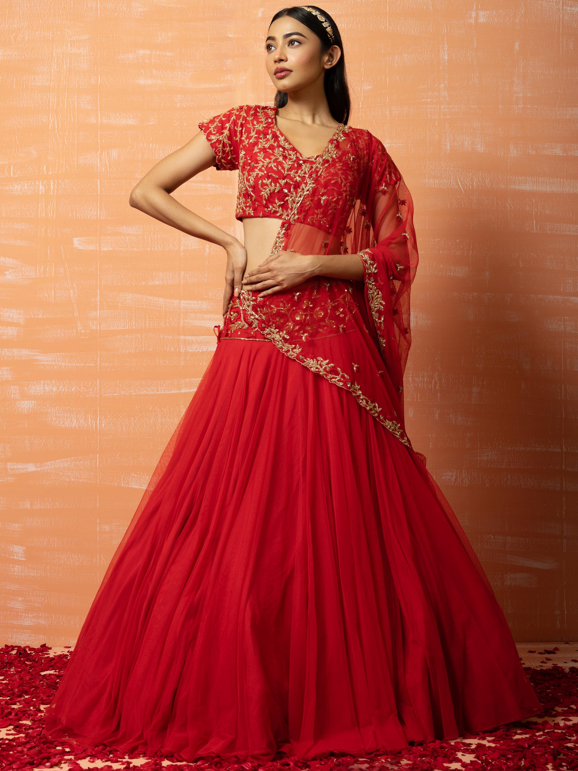 Red Bridal Net Lehenga Set - Custom image