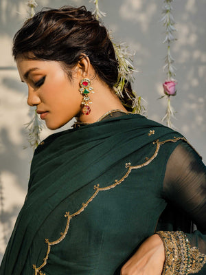 Bottle Green Anarkali Set with Belt image 5
