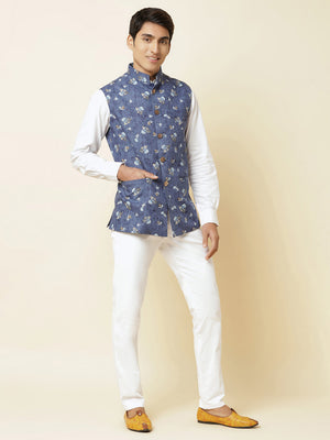 Blue Floral Print Bundi Jacket - S image