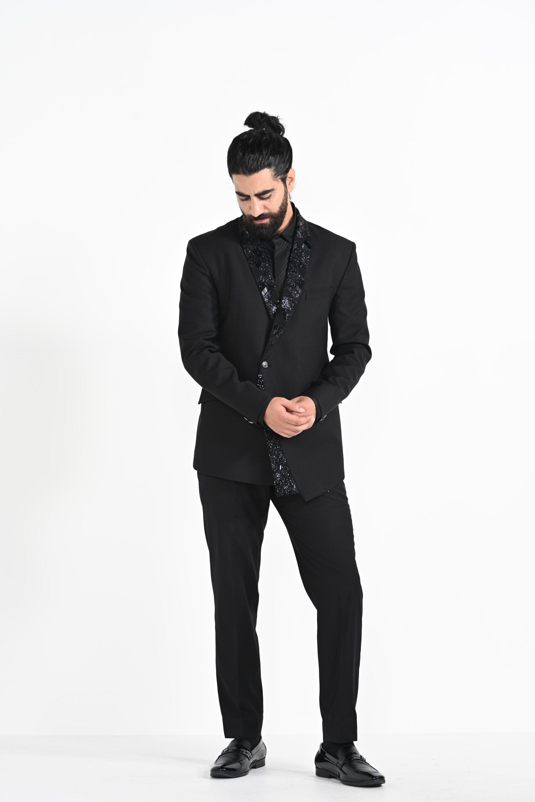 Black Assymetrical Panel Tuxedo Set image 5