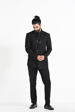 Black Assymetrical Panel Tuxedo Set image 5