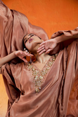 Caramel Brown Embroidered Sharara Set image 5