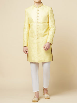 Lime Yellow Embroidered Sherwani Set image 4