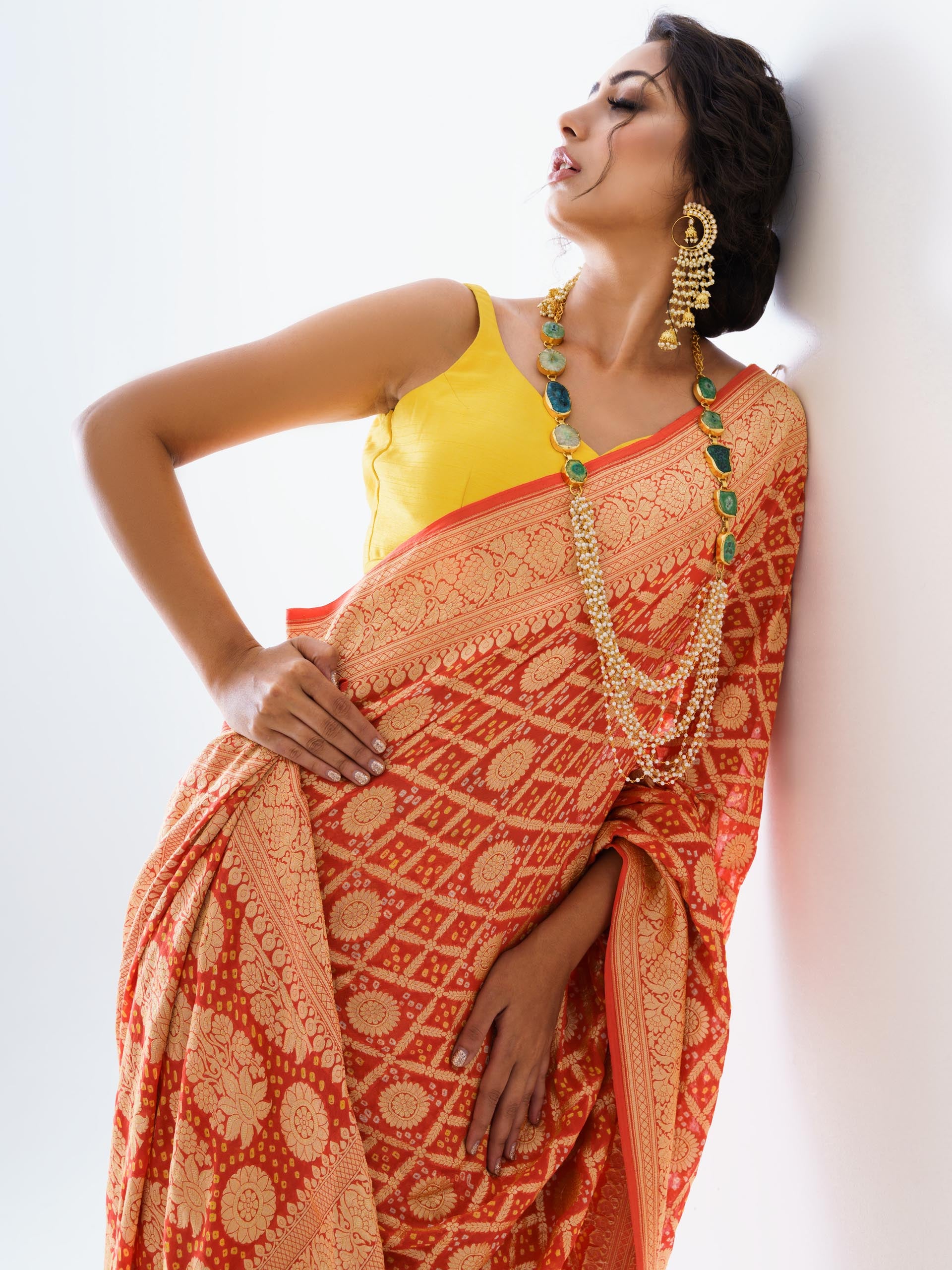 Orange Banarasi Bandhani Saree Set image 1