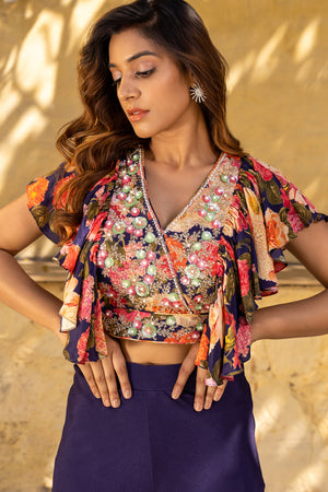 Purple Georgette Pleated Pant Set image 4
