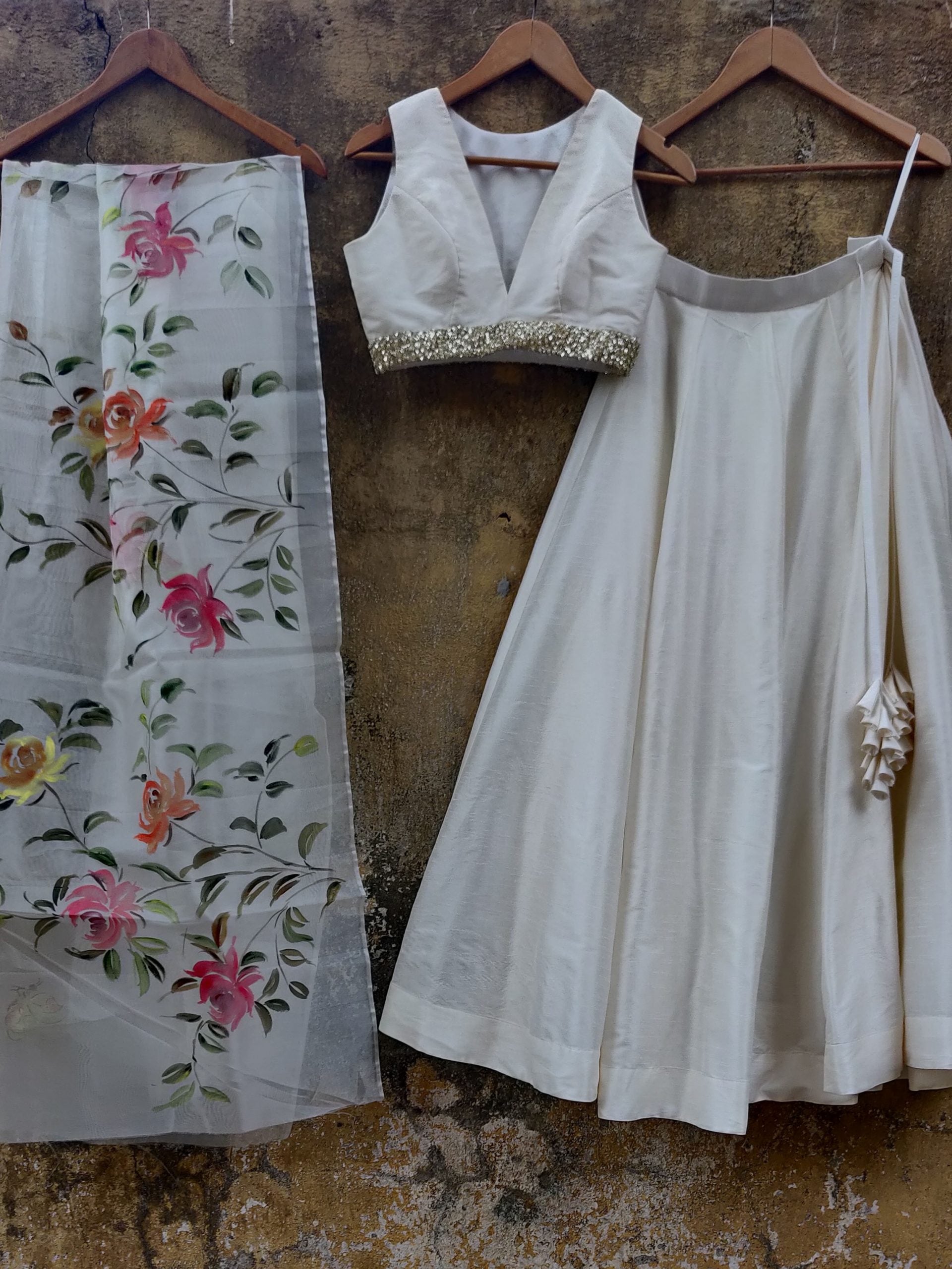Ivory Lehenga with Hand Painted Dupatta image 0