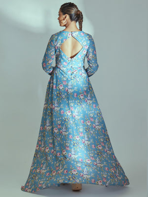 Sky Blue Floral Flared Pant Set image 1