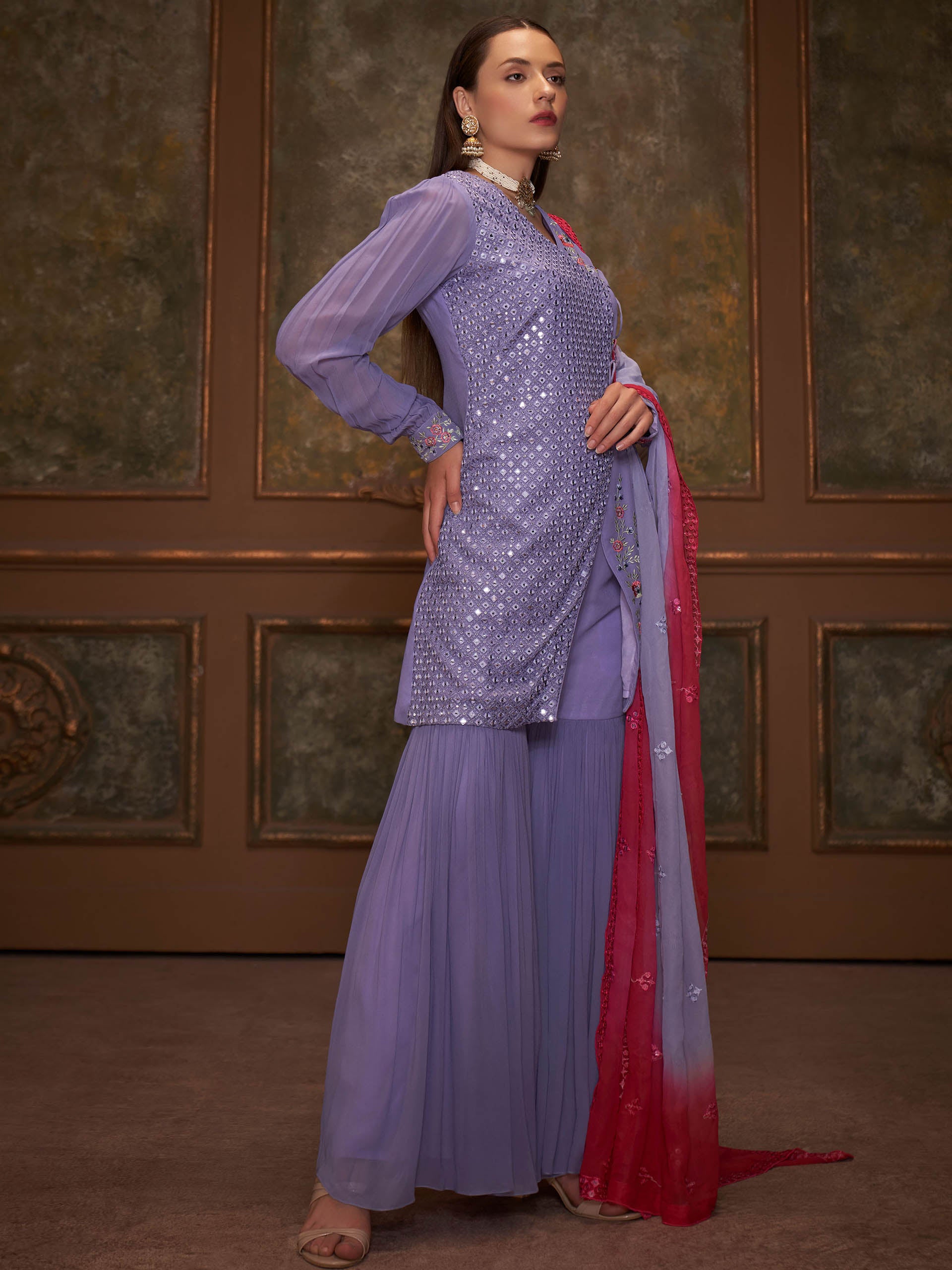 Purple Mirror Angrakha Sharara Set image 4