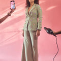 Dust Green Pant Suit with 3D Floral Embroidery image 0