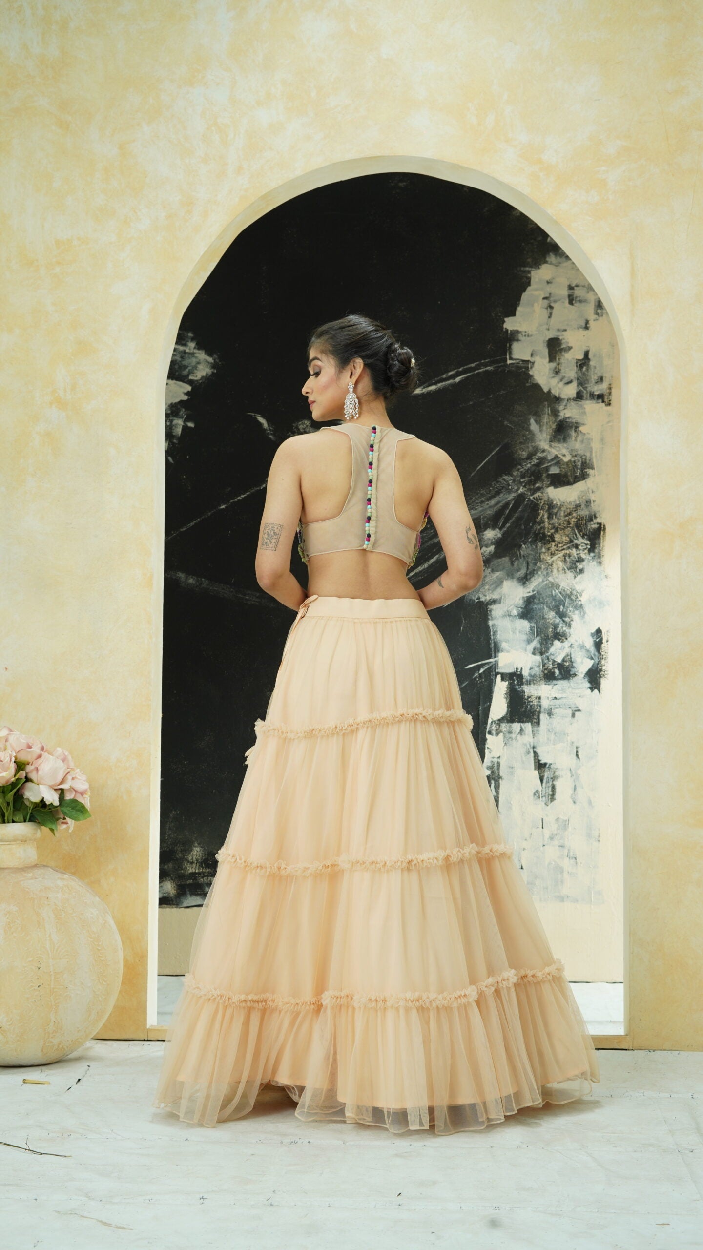 Multi-hued embroidered blouse and tier skirt set image 3